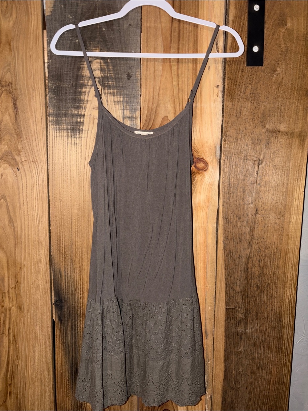 ODDY Olive Green Eyelet Hem Mini Dress
